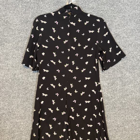 Stockholm Atelier Dress Womens 6 Black Butterfly Flared Sleeve Midi Boho Asian - Picture 6 of 10